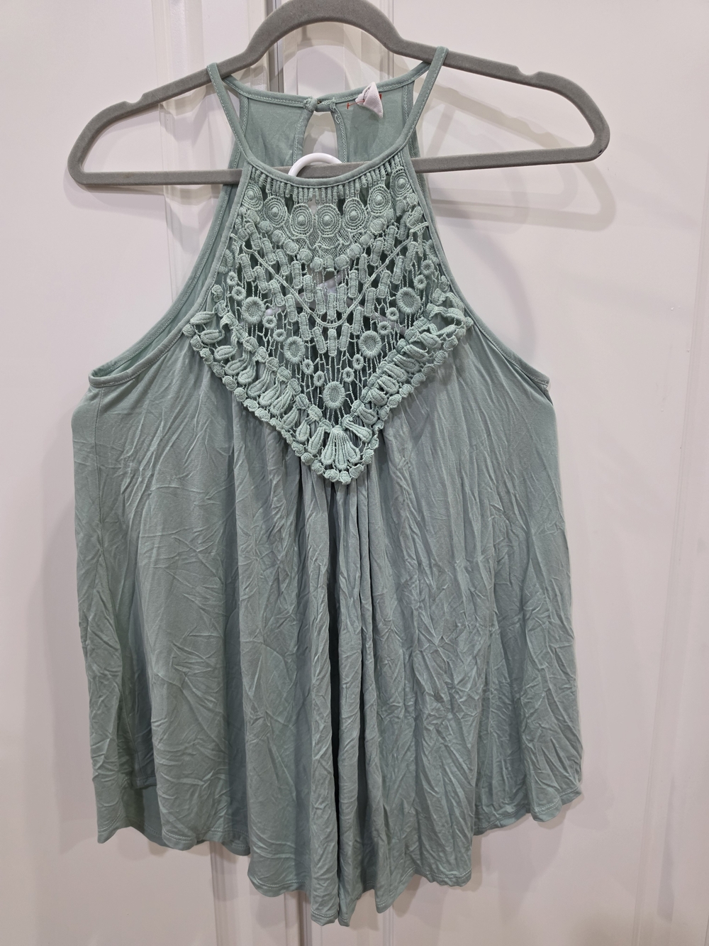 Crochet Yoke Halter Camisole in Sage Green